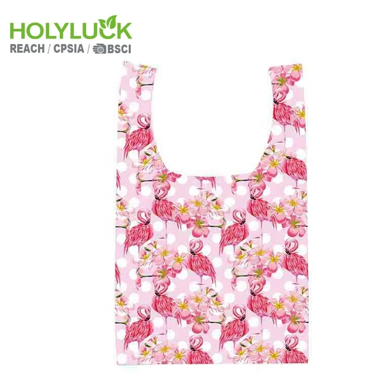 Customized Logo Polyester Foldable Reusable Tote Shopping Bag With Printing Logo