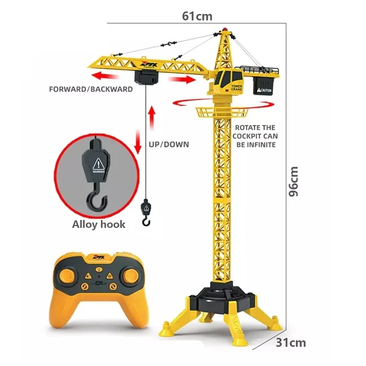 96cm height 2.4G 9 channel rc toy tower crane sound and light metal remote control truck