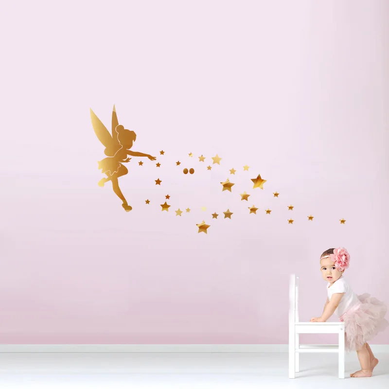 The fairy blows the stars acrylic removable hot style mirror wall stickers for living room TV background home decor wall decal