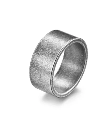 Dropshipping 2023 10mm punk fashion man simple old matte brush steel plate inside and outside flat titanium couple ring R133