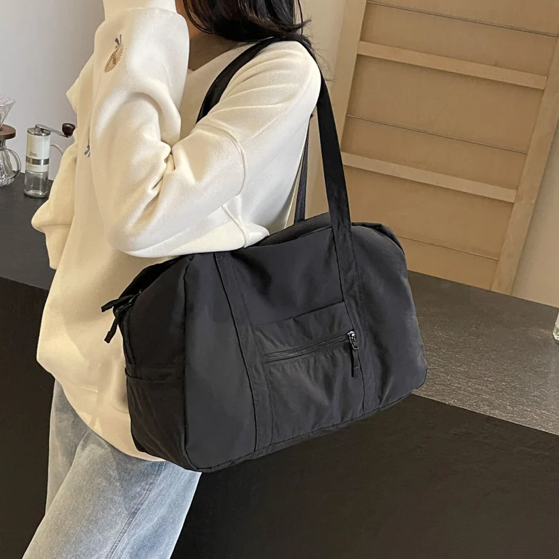 New Style  Versatile Solid Color Nylon Sport Gym Bag multi-pocket Large Capacity Leisure Zipper Women Shoulder Bag