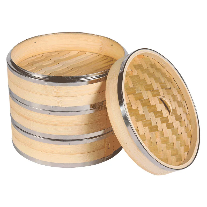 
hot selling 10inch size Asian style traditional food bamboo steamer with stainless steel 