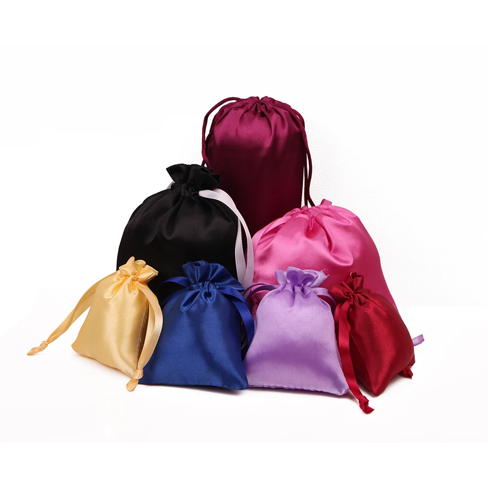 custom logo drawstring hair bundle extensions packaging bag wig satin bag