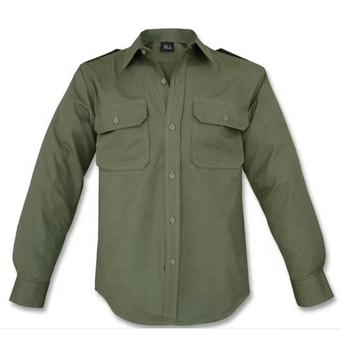 Уличная офисная рубашка оливково-зеленого цвета с длинным рукавом