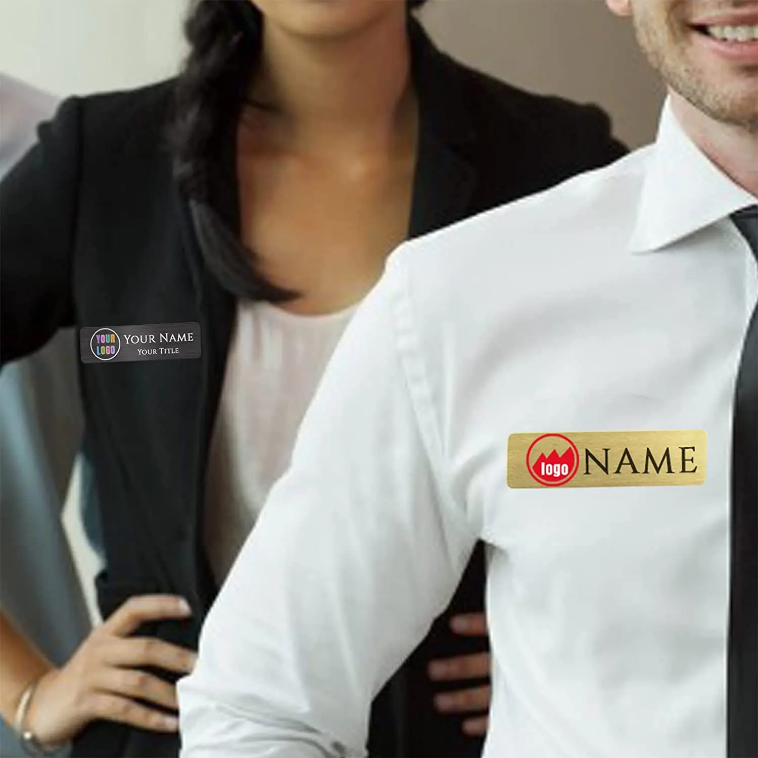 Custom Name Tag with Logo Personalized Name ID Badge with Magnet Pin Backing for Uniforms, Employees, Staff, Doctors, Nurse