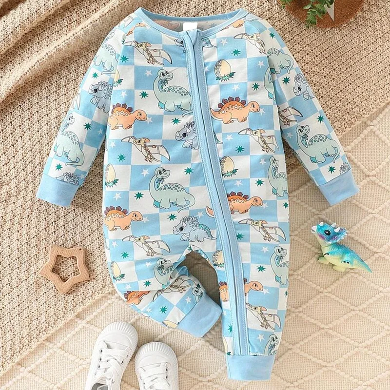 2023 Custom Knitted Bamboo Baby Pajamas Newborn Girl Romper with Zipper Print Pattern Boutique Winter/Spring Baby Clothing