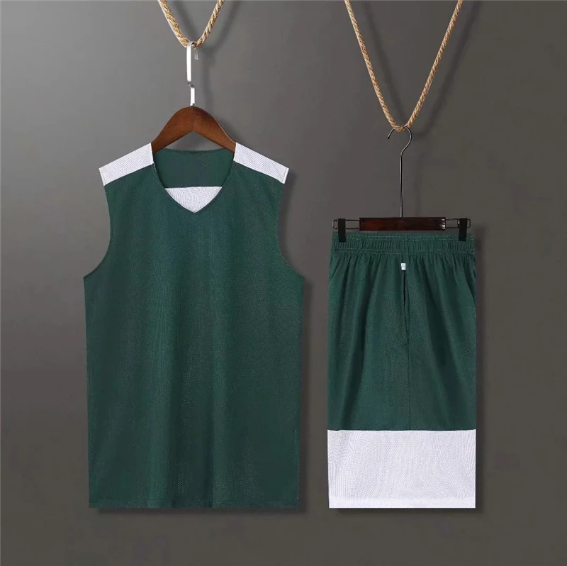 two double sides wear  man blank sets reversible red and black basketball uniform color green jersey  kit wear jerseys