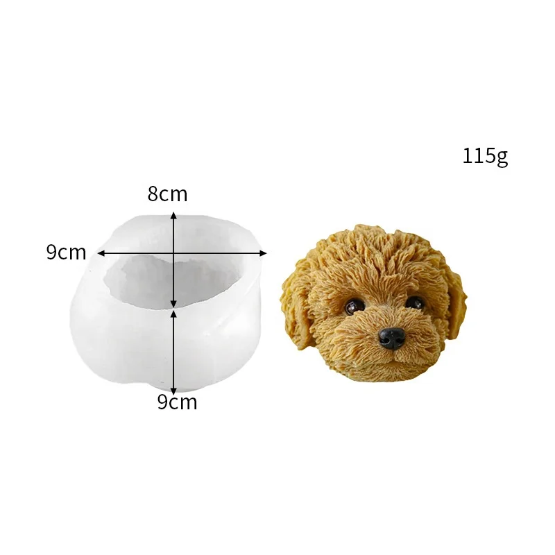 D-8154 Cute Teddy Puppy Silicone Candle Mold Lovely Tactic Dog Head Wax Mould Art Form For Candles Aromatherapy Handmade Crafts