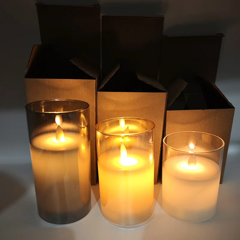 Battery Operated Candle Light Moving Wick Flickering Pillar Led Candles In Clear Glass Remote With Artificial Flame
