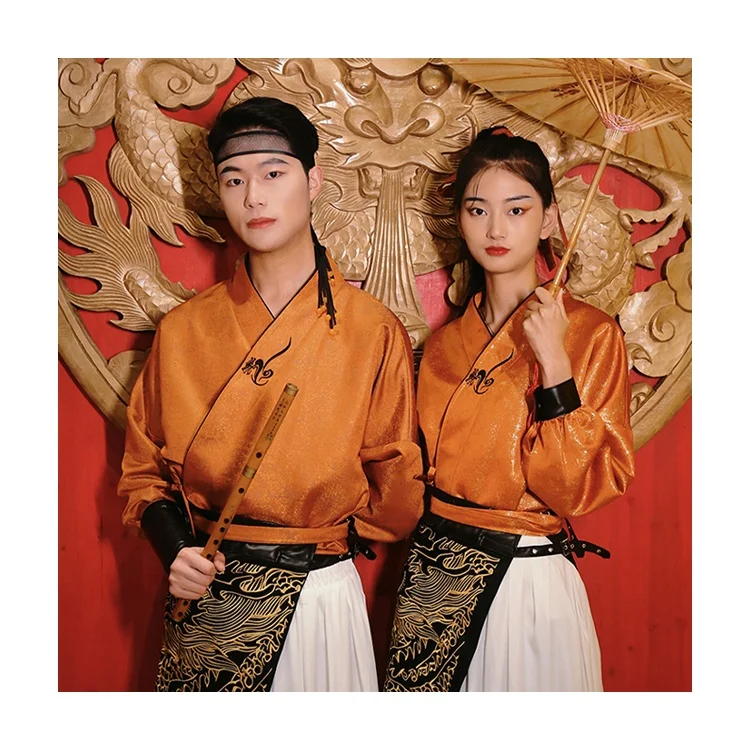 Hotel uniform The orange Chinese Traditional Hanfu A waiter Customized Wholesale