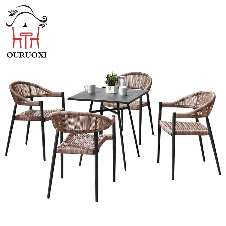 Outdoor Garden Furniture Restaurant Outdoor Woven Rope Dining Table Chair