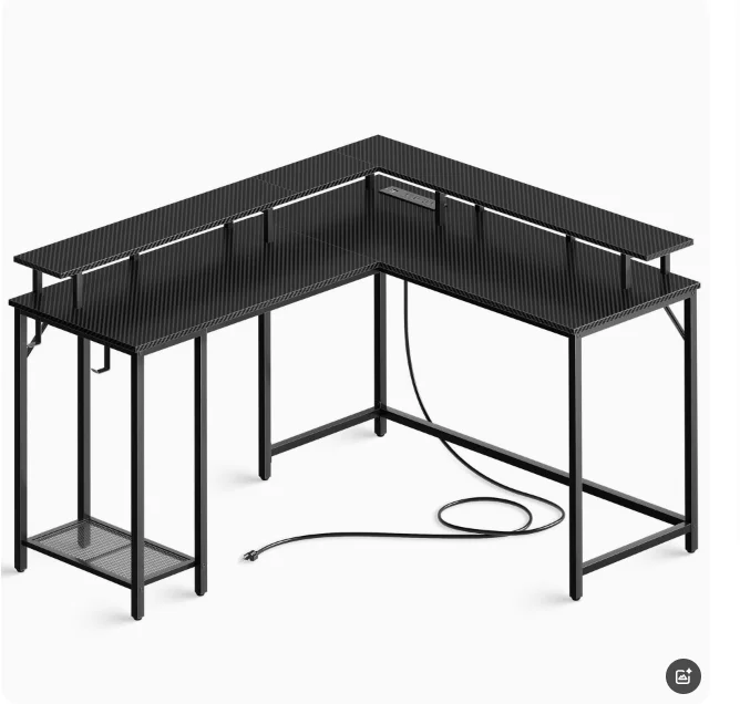 Simple Wood and Metal Corner Desktop Computer Desk for Home Office Gaming or PC Use for Living Room