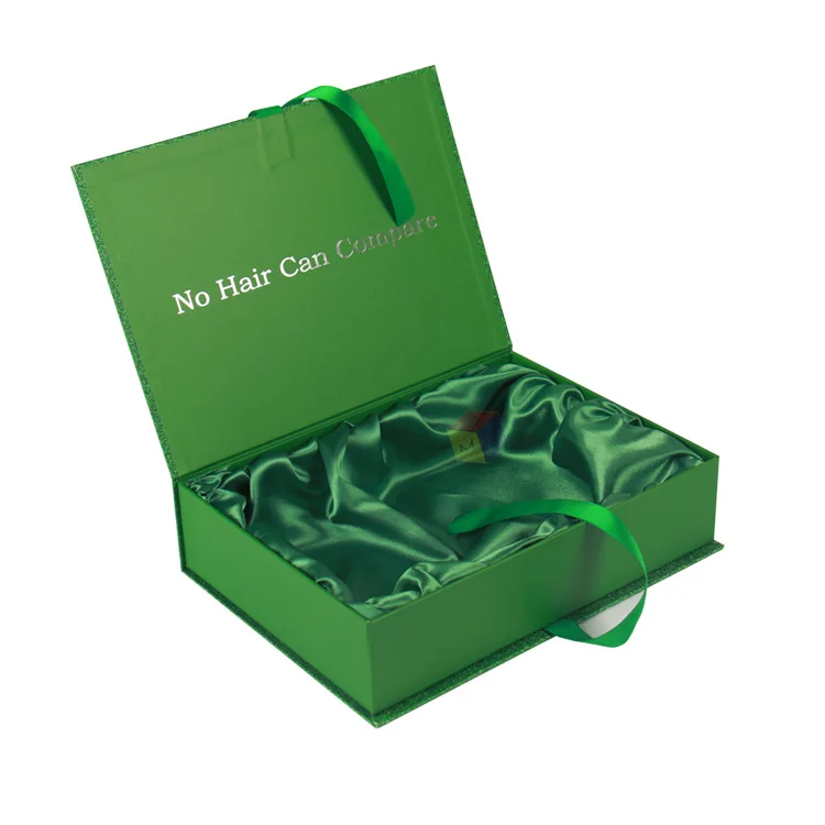 luxury satin lining different color glitter paper gift hair extension wig boxes custom logo packaging with ribbon