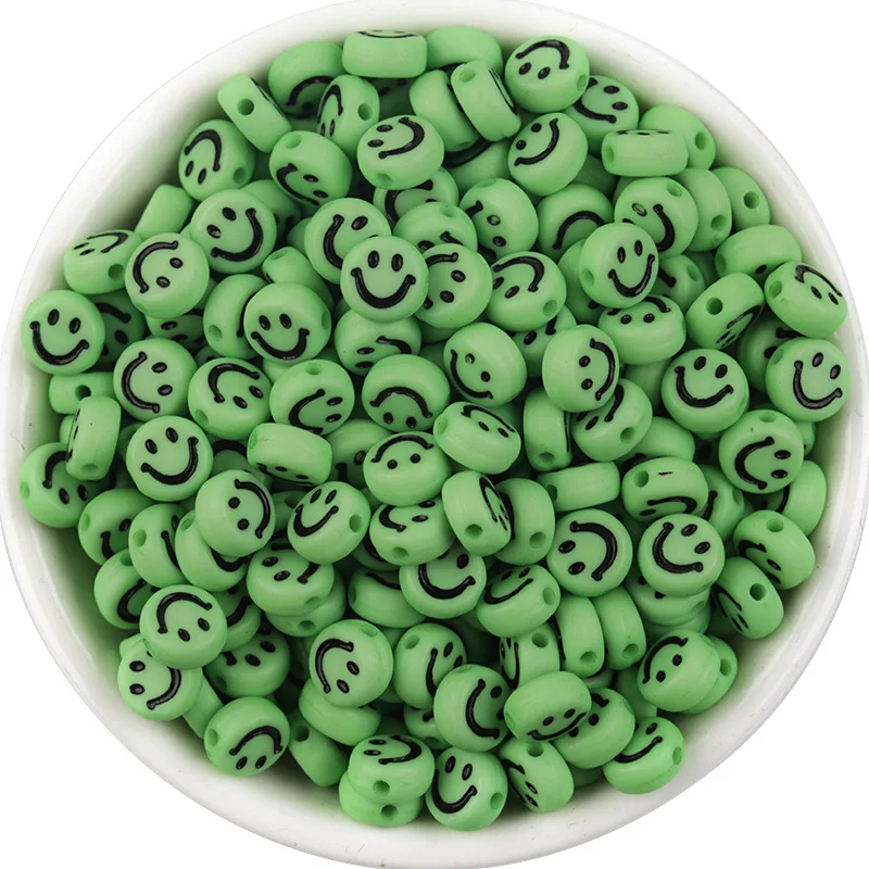 XuQian Acrylic Smiley Face Round Flat Beads Bracelet Loose Diy Handmade Pendant Jewelry
