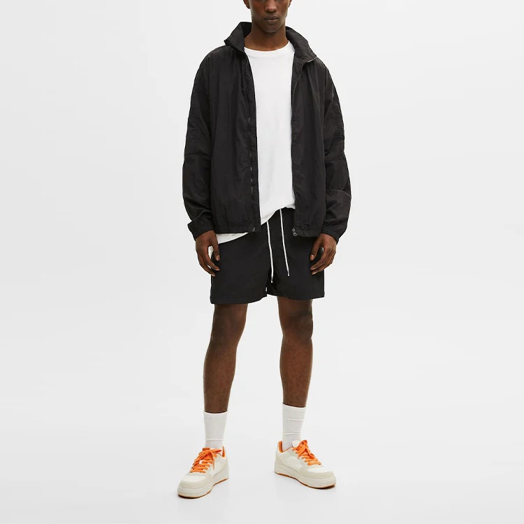 wholesale men sweatsuit training & jogging windbreaker zip up jacket shorts nylon customized logo two piece set tracksuit