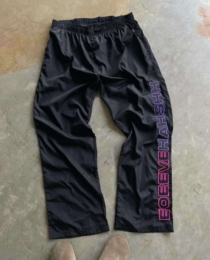 Factory custom embroidery logo man causal straight leg trousers waterproof windbreaker polyester nylon track pants men