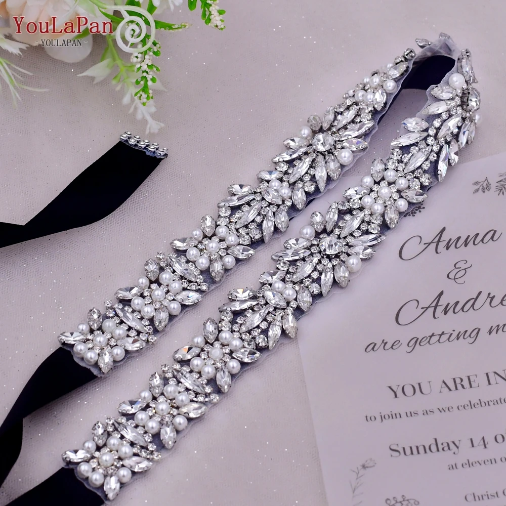 YouLaPan S48 New Sparkling Rhinestone Pearls Sash, Plus Size Party Dress Belt In Optional Colors, Bridal Wedding Dress Girdle