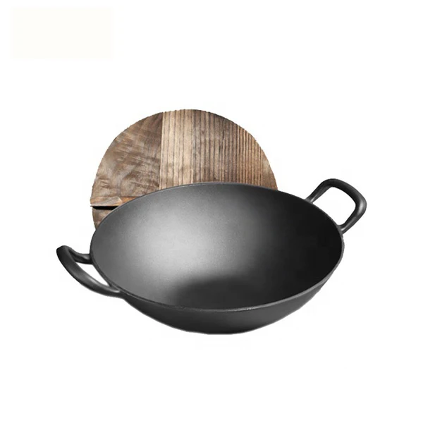 Hot Sale Cookare 32/34/36CM Preseasoned Wok Nonstick Cast Iron Chinese Wok Pan with Double Handles