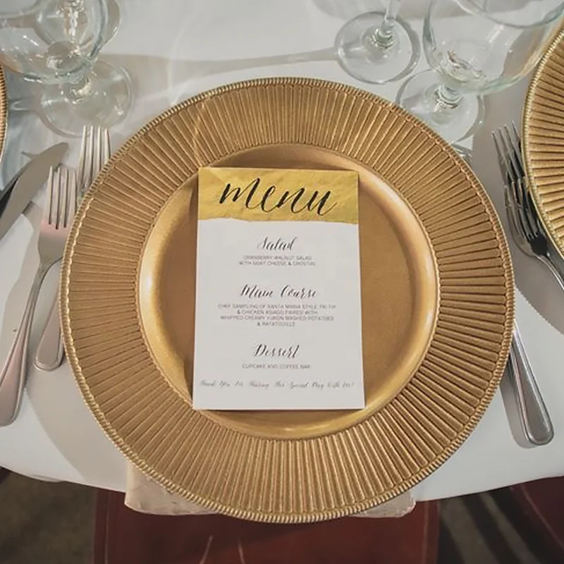 plastic table reef gold rim charger plates wedding decorative rose custom gold beaded charger plate chargers for dinner plates