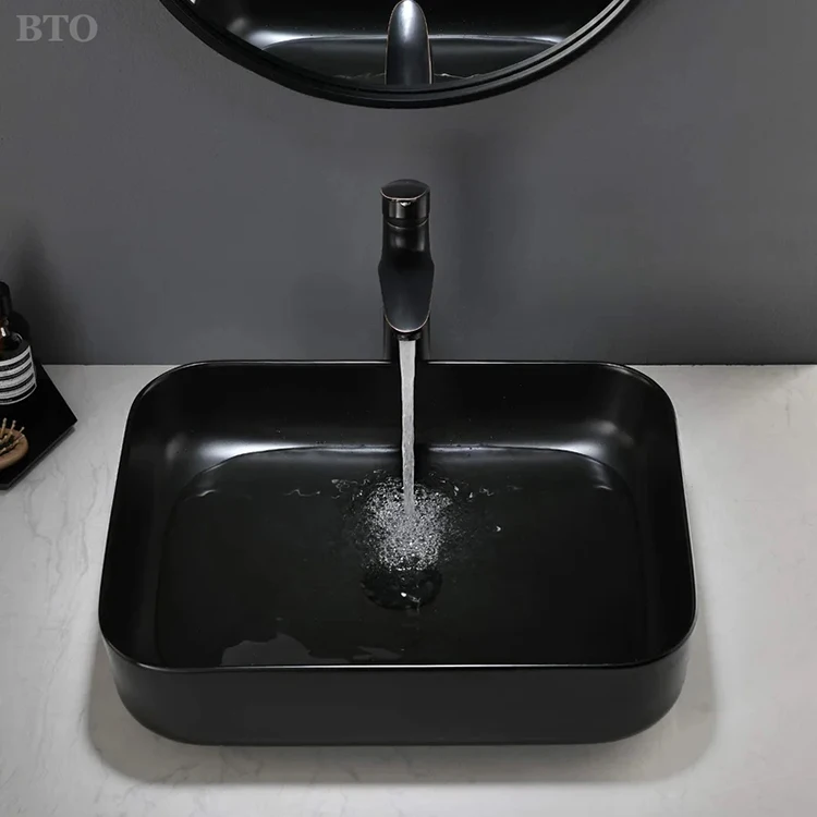 BTO matte Black Ceramic Basin vessel Sink bathroom vaso sanitario Wash Basin bowl