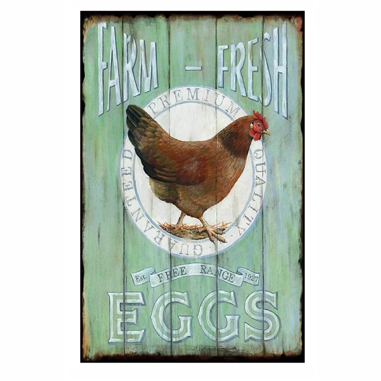 2021 Hot Selling Vintage Metal Yard Farm Fresh Chicken Tin Sign Rooster Decorations Plate Farm For Kitchen Backyard Garage
