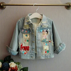 New Fahion toddler girls denim jacket spring autumn new designs baby girls sequins jeans coat clothing