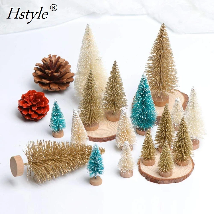 24 шт. искусственные мини-Рождественские елки, сизальные елки с деревянной основой в бутылке, щетки для рождественской столешницы, декор SSD242