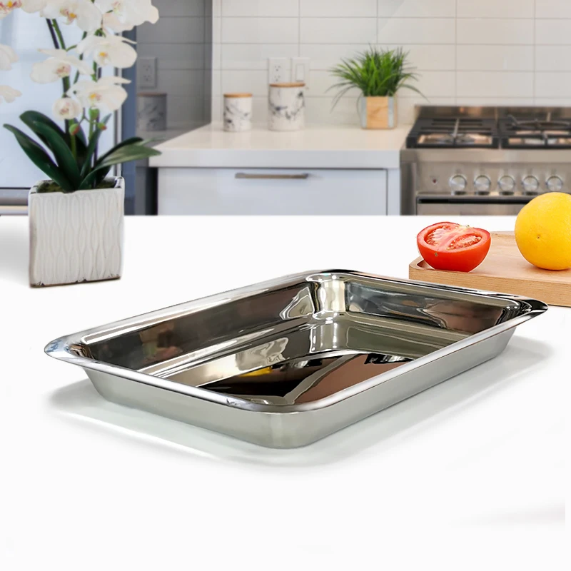 Customized OEM Manufacturer Wholesale Stainless Steel Mirror Polished Rectangular Deep Plate Tray