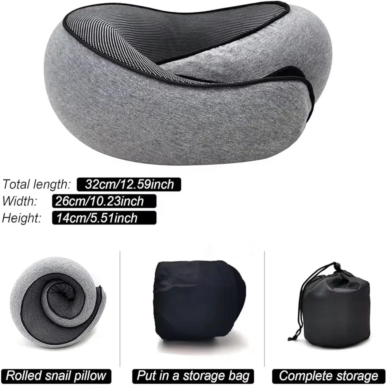 Adjustable Memory Foam U-Shaped Travel Pillow Portable Outdoor Snail Neck Support & Cushion for Camping Sleeping Nursing