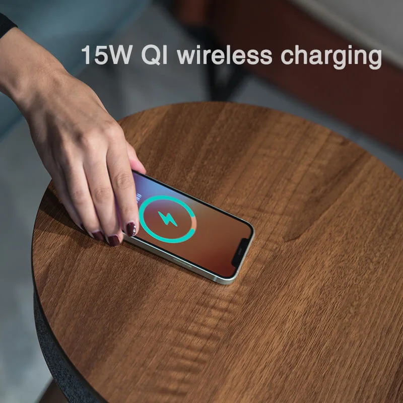 Simple Movable Wireless Charging Solid Wood Coffee Table Sofa Side Table Coffee Small Round Table.