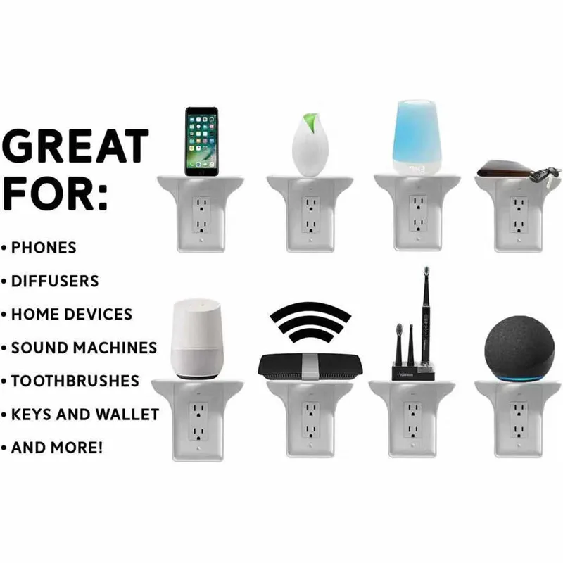 Home Wall Shelf Organizer Power Perch Single Wall Outlet Shelf Standard Space Saving Outlet Shelf Wall Holder