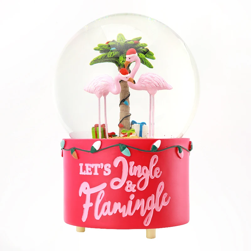 Custom Design Flamingo Snow Globes Wholesale Glass Blowing Snow Daily Decor Gift Animal Pink Base Pink Flamingo Resin Snow Globe