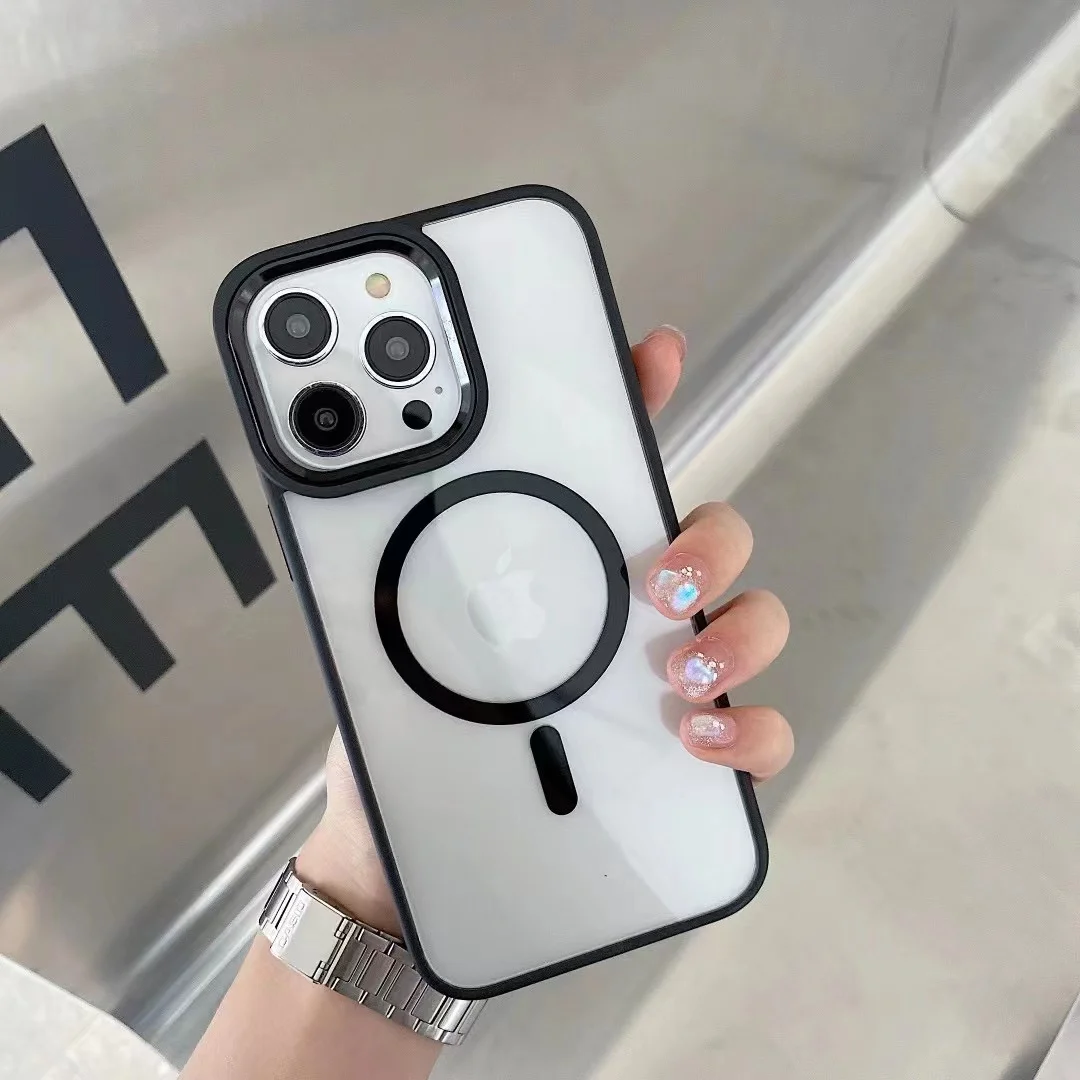 Colorful  magnetic absorb metal camera Lens Protect TPU PC phone case mobile cover for Iphone 12 13 14 pro max
