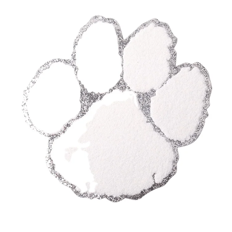 Christmas large Cartoon iron on big back animal embroIdery patches  white silver glliter cat paw chenille patch for clothing