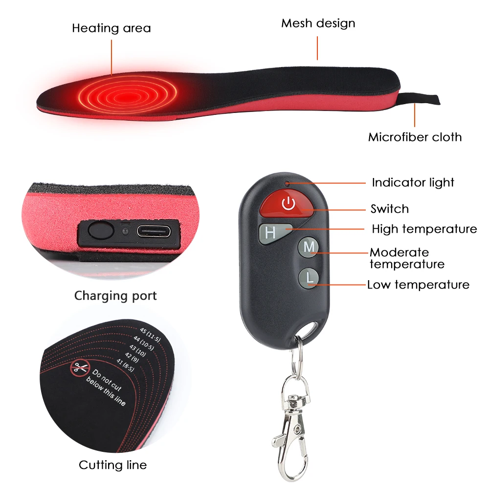 New Custom Rechargeable Remote Control Thermostat Temperature Cold Protection Keep Warm Self-Heating Electric Heated Insole