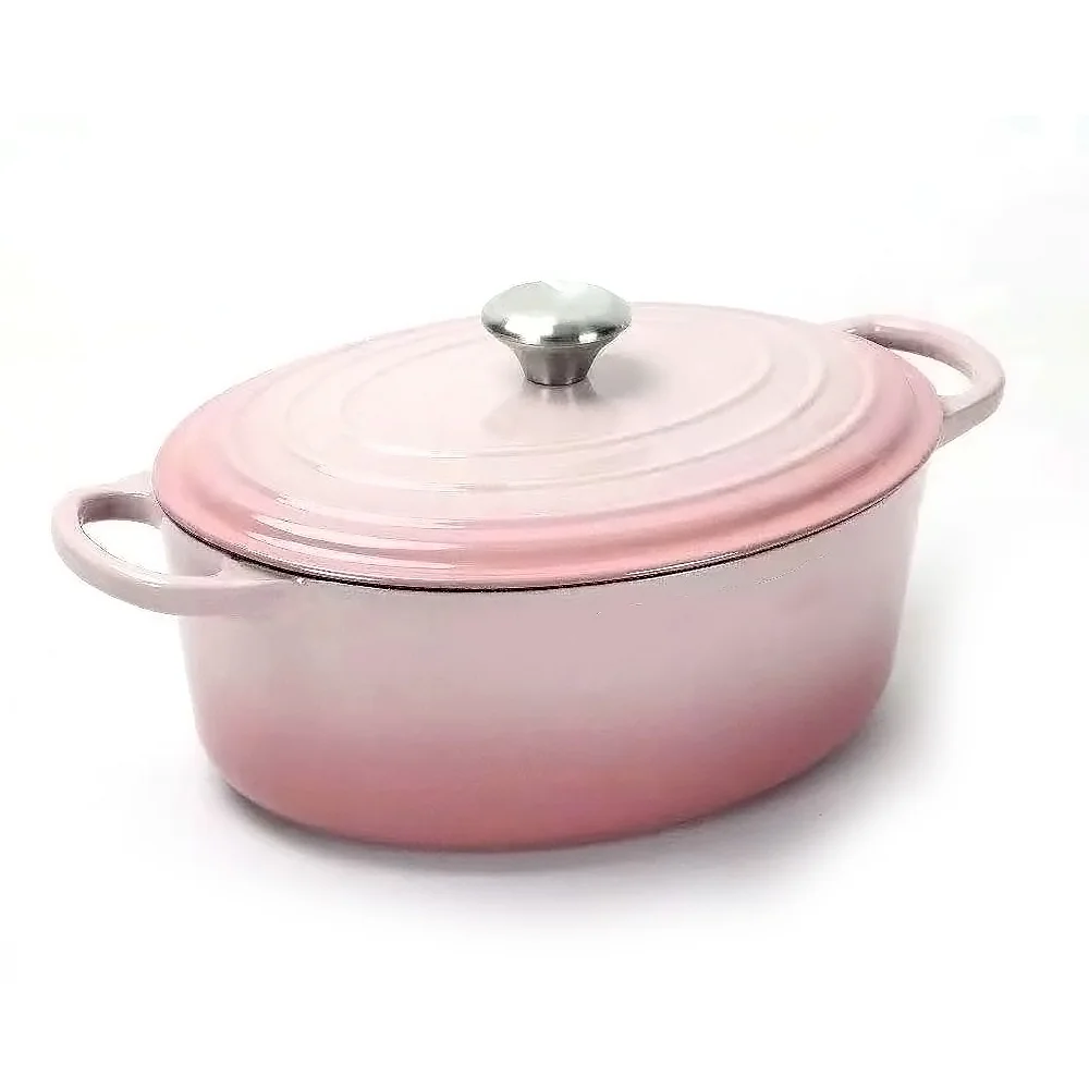 Hot Selling Oval Shape New Arrivals Enamel Stew Pot Cast Iron Cookware Set Shallow Casserole Large Volume Soup Pot With Lid