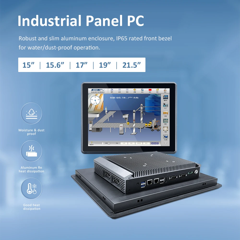 12.1 15 15.6 17 19 21.5 inch wall mount fanless ipc ppc ip65 waterproof pcap all in one industrial touch panel pc