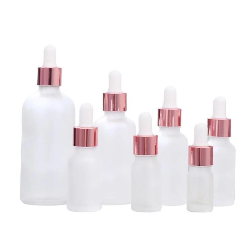 Rose Gold 10ml 30ml 60ml Empty Frosted Cosmetic Glass Serum Bottle with Dropper