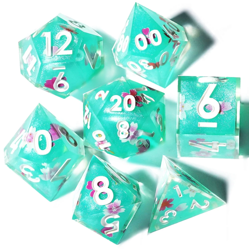 MINI PLANET Polyhedral Resin Dice Set Flower Stickers DND Dice For RPG Dragon and Dungeon Desktop Games Sharp Dice Custom D20