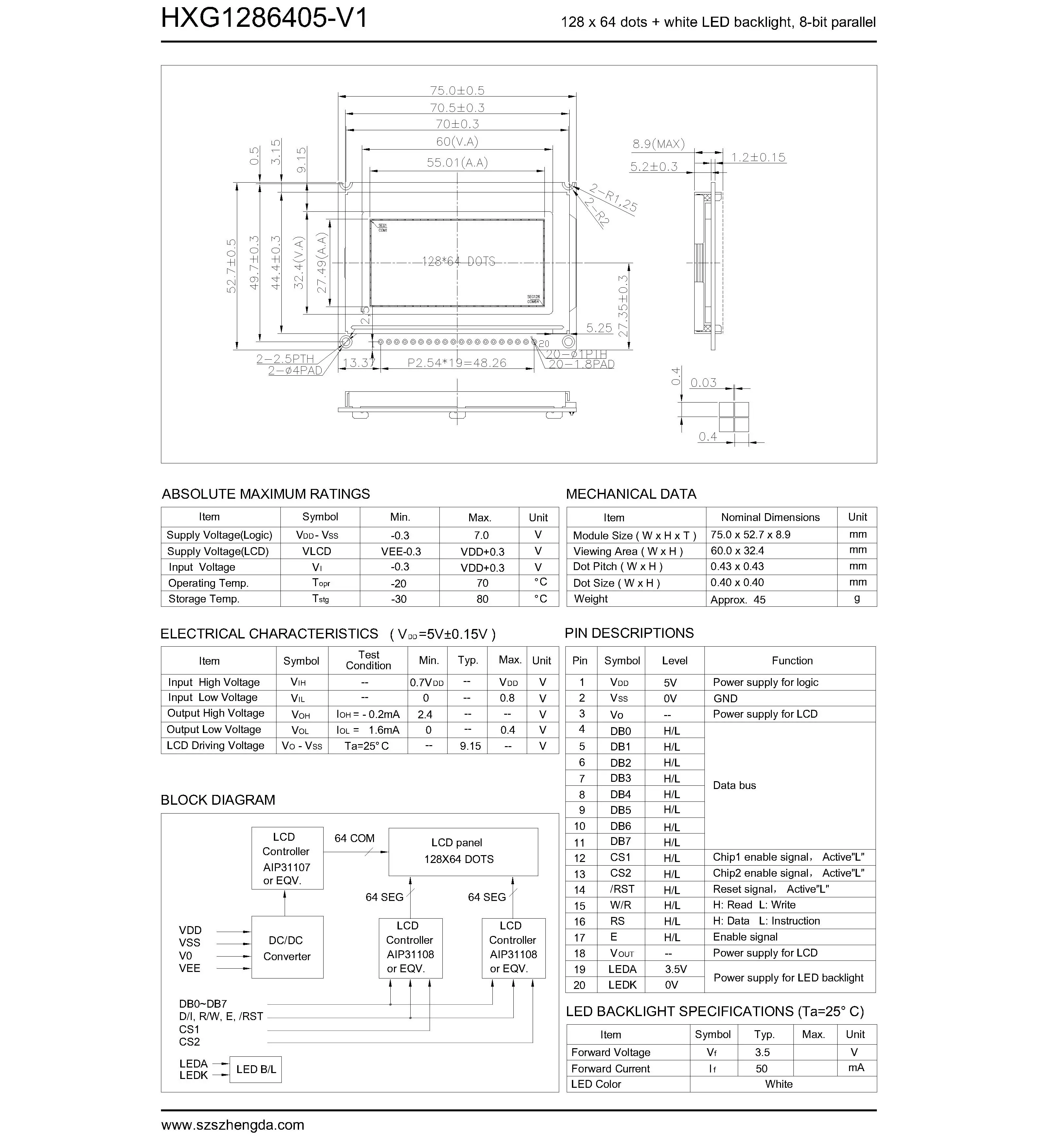 China factory 2.4 inch 128x64 graphic lcd display 20 pin 8 bit Parallel 5.0V Blue LCD12864