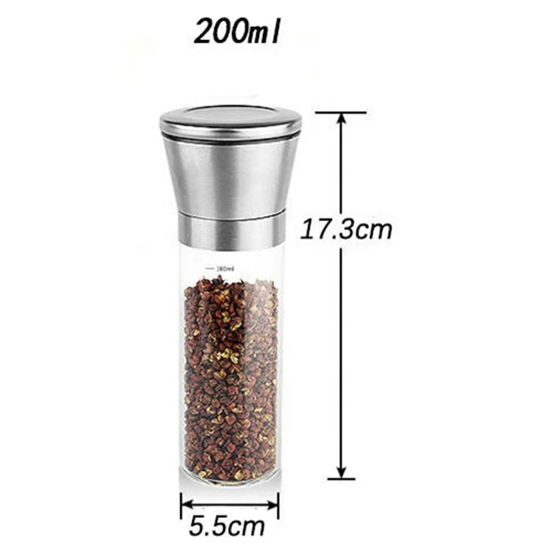 200ml,300ml,500ml High Borosilicate Glass Spice Jars Stainless Steel Grinder Cap