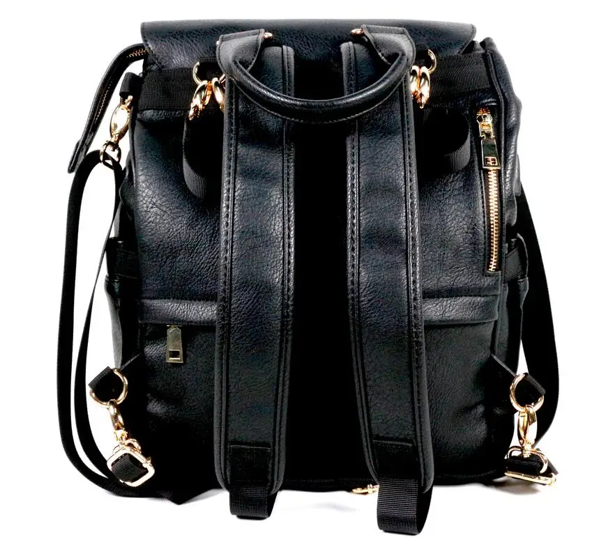 Convertible Custom Vegan Pu Leather Mommy Diaper Backpack Bag with Changing mat Travel Back Pack Maternity Baby Changing Bags