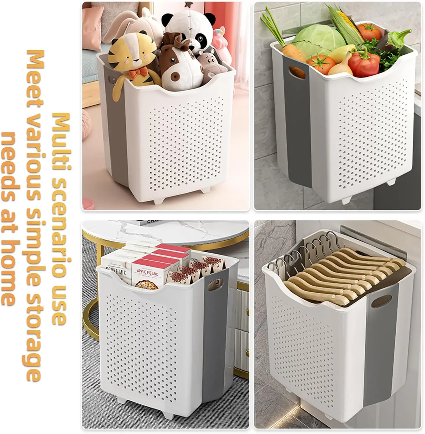 Bathroom Shower Wall Mounted Foldable Storage Basket Plastic Collapsible Hanging Laundry Hamper Bag for Dirty Clothes Organizer