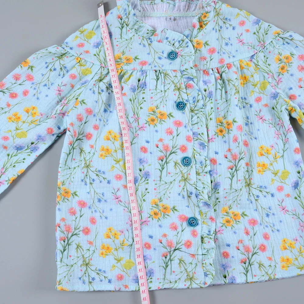New Material Muslin Cotton Long Sleeves Floral Button Up Shirts Blouses for Toddler Girls Tops Shirts Clothing