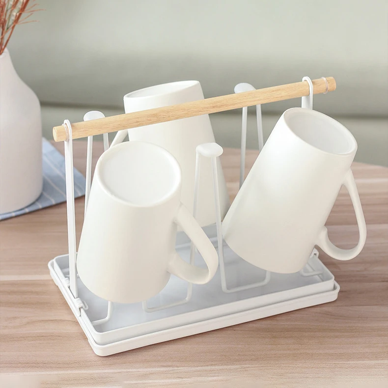 Kitchen Desktop wooden Handle 6 Cup Mug Drying display stand coffee cup holder storage organizer