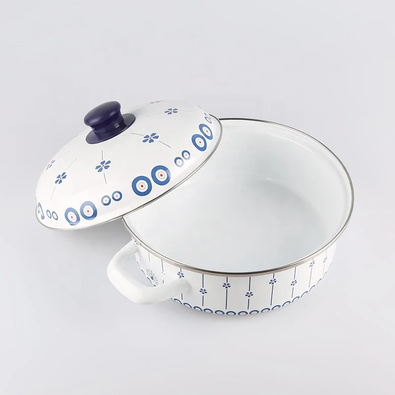 Korea Shallow Pot Stock Pot Enamel Casserole with Tube Handle Knob Glass Lid Cover 16/18/20/22/24/26cm Ollas de peltre Pewter