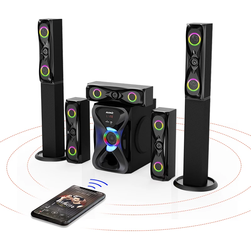 Customized Active Floor Standing Heavy Bass Sound Home Theater Woofer Bluetooth Speakers Wooden Subwoofer 5.1 Home Theater