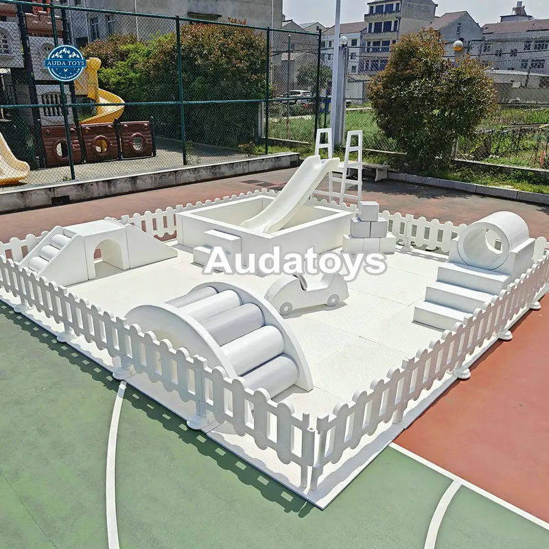 16FT Mobile White And Gray Customized Kids Indoor And Out Door softplay Playground Soft Play Equipment Set With Slide