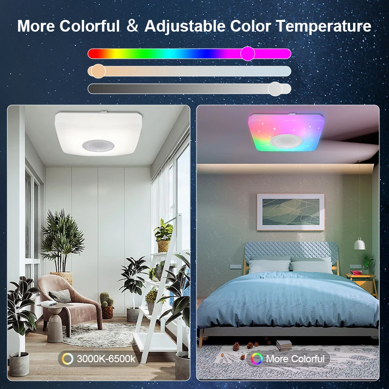 Speakers 18W 24W  Remote Control and APP Control Family Party Star RGB  Music LED Ceiling Light.