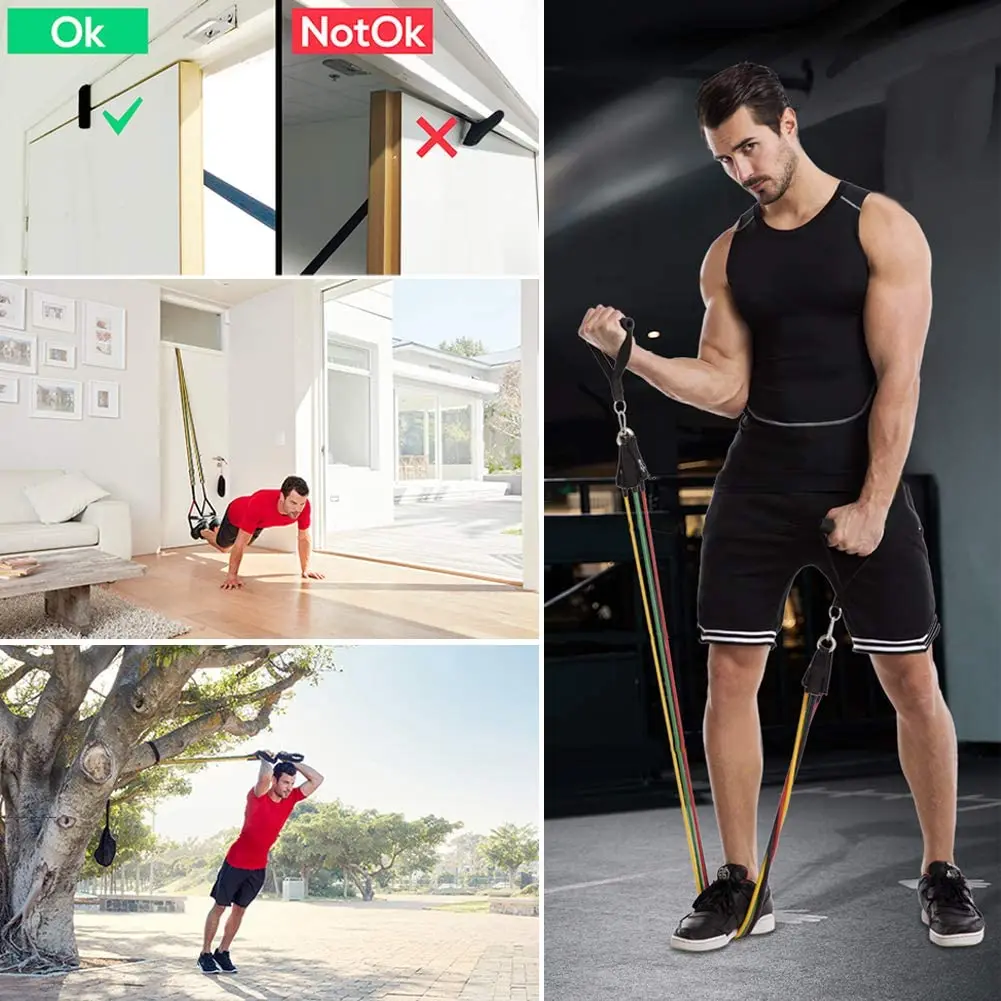 
Resistance Bands Set with Door Anchor, Handles, Waterproof Carry Bag, Exercise Bands 